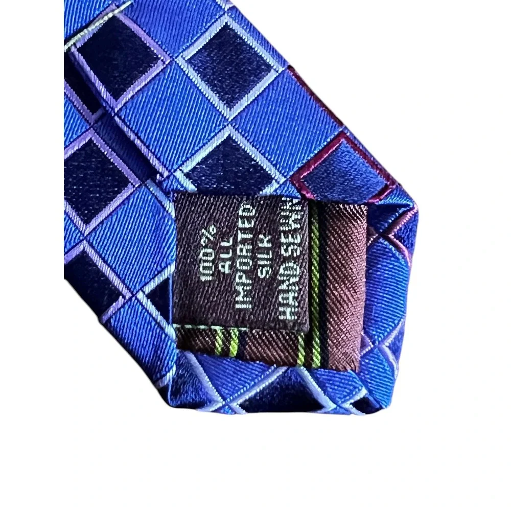 BCBG Attitude Silk Necktie Purple Geometric Pattern 100% Silk Hand Sewn Designer